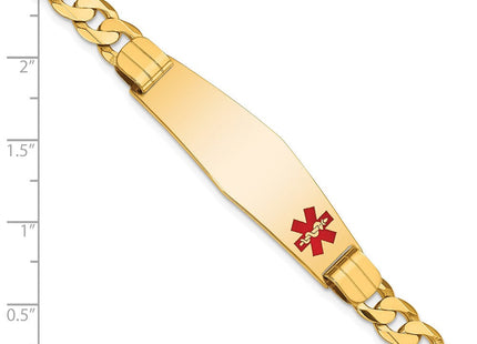 14K Medical Solid Chain/Solid Plate Soft Diamond Shape Off-Center Red Enamel Curb Link ID Bracelet (Style XM581FC-7)