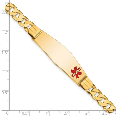 14K Medical Solid Chain/Solid Plate Soft Diamond Shape Off-Center Red Enamel Curb Link ID Bracelet, 7 x 13.5mm
