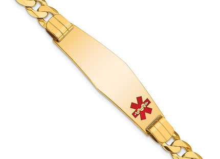14K Medical Solid Chain/Solid Plate Soft Diamond Shape Off-Center Red Enamel Curb Link ID Bracelet (Style XM581FC-7)