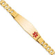 14K Medical Solid Chain/Solid Plate Soft Diamond Shape Off-Center Red Enamel Curb Link ID Bracelet, 7 x 13.5mm