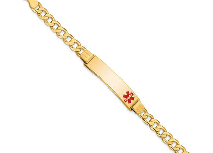 14K Medical Solid Chain/Solid Plate Off-Center Red Enamel Curb Link ID Bracelet (Style XM581FR-7)