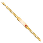 14K Medical Solid Chain/Solid Plate Off-Center Red Enamel Curb Link ID Bracelet, 7 x 10.5mm view