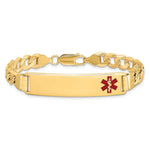 14K Medical Solid Chain/Solid Plate Off-Center Red Enamel Curb Link ID Bracelet, 7 x 10.5mm view