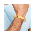 14K Medical Solid Chain/Solid Plate Off-Center Red Enamel Curb Link ID Bracelet, 7 x 10.5mm view