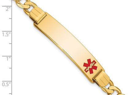 14K Medical Solid Chain/Solid Plate Off-Center Red Enamel Curb Link ID Bracelet (Style XM581FR-7)
