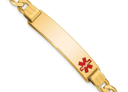 14K Medical Solid Chain/Solid Plate Off-Center Red Enamel Curb Link ID Bracelet (Style XM581FR-7)