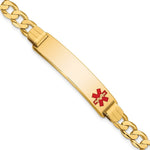 14K Medical Solid Chain/Solid Plate Off-Center Red Enamel Curb Link ID Bracelet, 7 x 10.5mm view