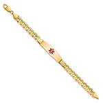 14K Medical Solid Chain/Solid Plate Soft Diamond Shape Centered Red Enamel Curb Link ID Bracelet, 8 x 13.5mm view