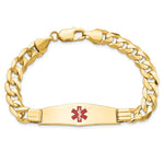 14K Medical Solid Chain/Solid Plate Soft Diamond Shape Centered Red Enamel Curb Link ID Bracelet, 8 x 13.5mm view