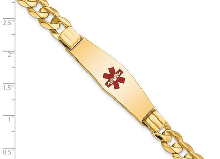 14K Medical Solid Chain/Solid Plate Soft Diamond Shape Centered Red Enamel Curb Link ID Bracelet (Style XM583CC-8)