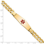 14K Medical Solid Chain/Solid Plate Soft Diamond Shape Centered Red Enamel Curb Link ID Bracelet, 8 x 13.5mm view