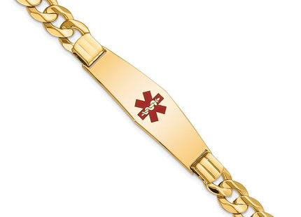 14K Medical Solid Chain/Solid Plate Soft Diamond Shape Centered Red Enamel Curb Link ID Bracelet (Style XM583CC-8)