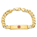 14K Medical Solid Chain/Solid Plate Centered Red Enamel Curb Link ID Bracelet, 8 x 10.5mm view