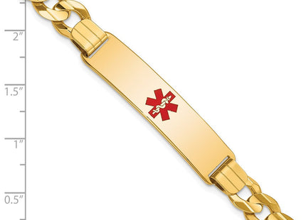 14K Medical Solid Chain/Solid Plate Centered Red Enamel Curb Link ID Bracelet (Style XM583CR-8)