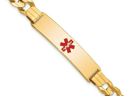 14K Medical Solid Chain/Solid Plate Centered Red Enamel Curb Link ID Bracelet (Style XM583CR-8)