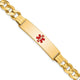 14K Medical Solid Chain/Solid Plate Centered Red Enamel Curb Link ID Bracelet, 8 x 10.5mm
