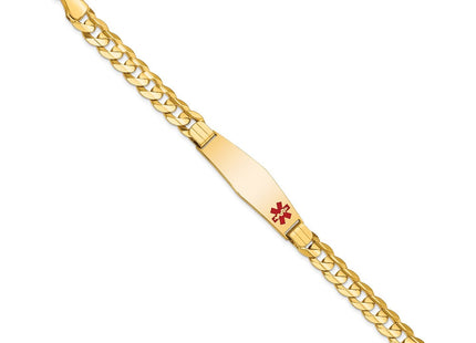 14K Medical Solid Chain/Solid Plate Soft Diamond Shape Off-Center Red Enamel Curb Link ID Bracelet (Style XM583FC-8)