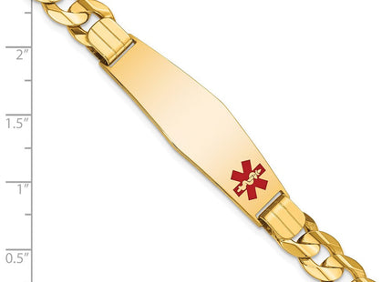 14K Medical Solid Chain/Solid Plate Soft Diamond Shape Off-Center Red Enamel Curb Link ID Bracelet (Style XM583FC-8)