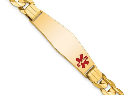 14K Medical Solid Chain/Solid Plate Soft Diamond Shape Off-Center Red Enamel Curb Link ID Bracelet (Style XM583FC-8)