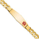14K Medical Solid Chain/Solid Plate Soft Diamond Shape Off-Center Red Enamel Curb Link ID Bracelet, 8 x 13.5mm