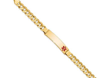 14K Medical Solid Chain/Solid Plate Off-Center Red Enamel Curb Link ID Bracelet (Style XM583FR-8)