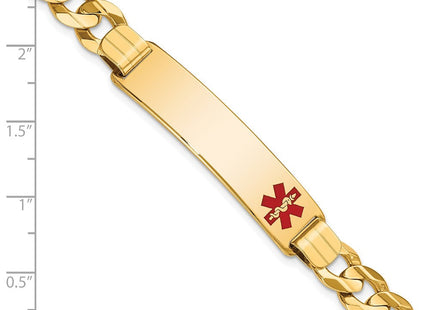 14K Medical Solid Chain/Solid Plate Off-Center Red Enamel Curb Link ID Bracelet (Style XM583FR-8)