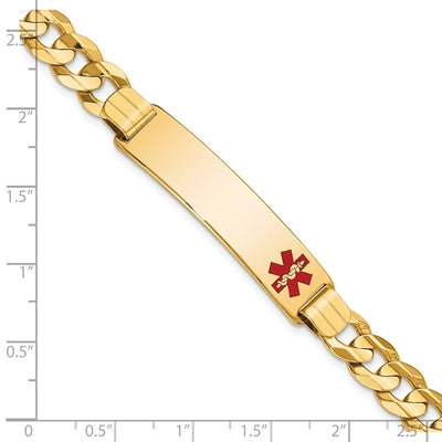 14K Medical Solid Chain/Solid Plate Off-Center Red Enamel Curb Link ID Bracelet, 8 x 10.5mm