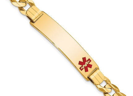 14K Medical Solid Chain/Solid Plate Off-Center Red Enamel Curb Link ID Bracelet (Style XM583FR-8)