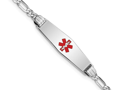 14K white gold figaro link plate ID bracelet