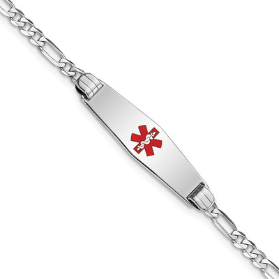 14K white gold figaro link plate ID bracelet