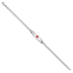 14K White Gold Medical Solid Chain/Solid Plate Soft Diamond Shape Centered Red Enamel Flat Curb Link ID Bracelet, 7 x 7.5mm view
