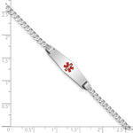 14K White Gold Medical Solid Chain/Solid Plate Soft Diamond Shape Centered Red Enamel Flat Curb Link ID Bracelet, 7 x 7.5mm view