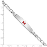 14K White Gold Medical Solid Chain/Solid Plate Soft Diamond Shape Centered Red Enamel Figaro Link ID Bracelet, 7 x 9mm view