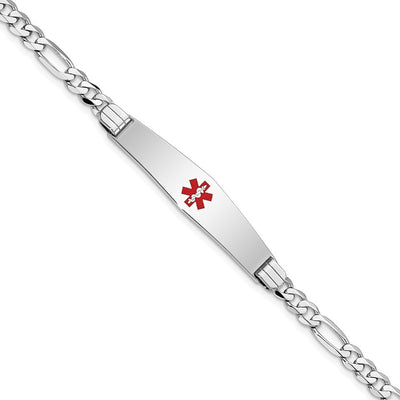 14K white gold figaro link plate ID bracelet