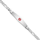 14K White Gold Medical Solid Chain/Solid Plate Soft Diamond Shape Centered Red Enamel Figaro Link ID Bracelet, 7 x 9mm