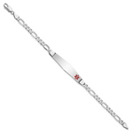 14K White Gold Medical Solid Chain/Solid Plate Soft Diamond Shape 37x9mm Off-Center Red Enamel Figaro Link ID Bracelet view 2