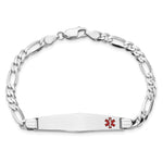 14K White Gold Medical Solid Chain/Solid Plate Soft Diamond Shape 37x9mm Off-Center Red Enamel Figaro Link ID Bracelet view 4