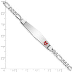 14K White Gold Medical Solid Chain/Solid Plate Soft Diamond Shape 37x9mm Off-Center Red Enamel Figaro Link ID Bracelet view 3