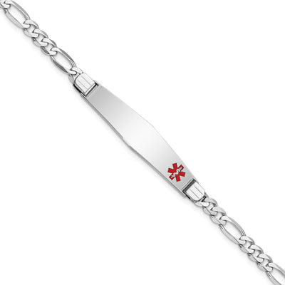 14K white gold figaro link plate ID bracelet
