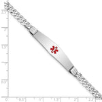 14K White Gold Medical Solid Chain/Solid Plate Soft Diamond Shape Centered Red Enamel Flat Curb Link ID Bracelet, 7 x 9mm view
