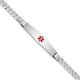 14K White Gold Medical Solid Chain/Solid Plate Soft Diamond Shape Centered Red Enamel Flat Curb Link ID Bracelet, 7 x 9mm