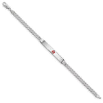 14K White Gold Medical Solid Chain/Solid Plate Centered Red Enamel Flat Curb Link ID Bracelet view