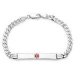 14K White Gold Medical Solid Chain/Solid Plate Centered Red Enamel Flat Curb Link ID Bracelet view