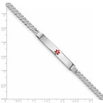 14K White Gold Medical Solid Chain/Solid Plate Centered Red Enamel Flat Curb Link ID Bracelet view
