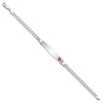14K White Gold Medical Solid Chain/Solid Plate Soft Diamond Shape 37x9mm Off-Center Red Enamel Flat Curb Link ID Bracelet view 2