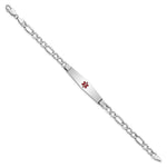 14K White Gold Medical Semi-Solid Chain/Solid Plate Soft Diamond Shape Centered Red Enamel Figaro Link ID Bracelet, 7 x 9mm view