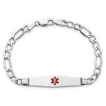 14K White Gold Medical Semi-Solid Chain/Solid Plate Soft Diamond Shape Centered Red Enamel Figaro Link ID Bracelet, 7 x 9mm view
