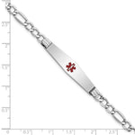 14K White Gold Medical Semi-Solid Chain/Solid Plate Soft Diamond Shape Centered Red Enamel Figaro Link ID Bracelet, 7 x 9mm view