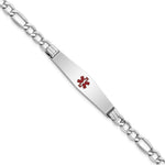 14K White Gold Medical Semi-Solid Chain/Solid Plate Soft Diamond Shape Centered Red Enamel Figaro Link ID Bracelet, 7 x 9mm view