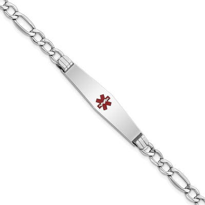 14K white gold figaro link plate ID bracelet